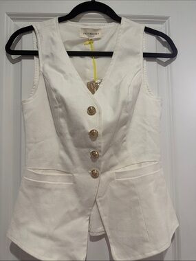 Free People Cream Sleeveless Button Front Vest